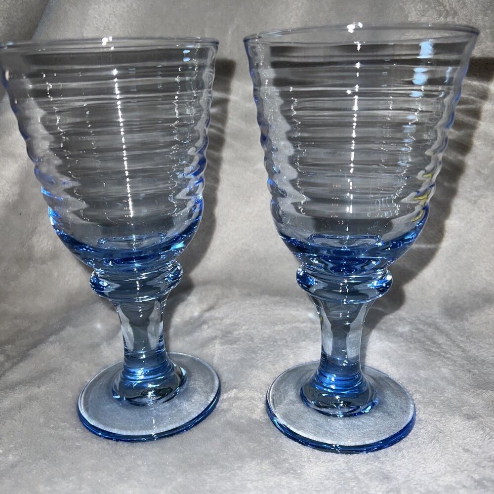Libbey Ice Blue Sirrus Spiral Water Goblet Drinking Glass Set of 2   7"  Y3